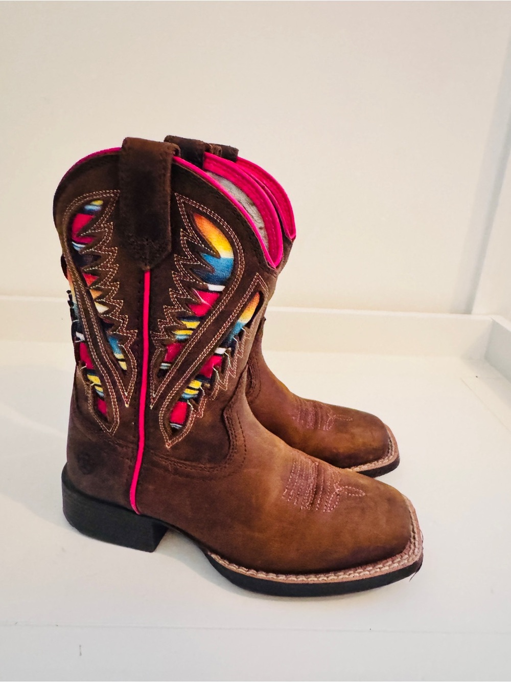 Ariat Brown Kids Western Boots with Pink and Multicolor